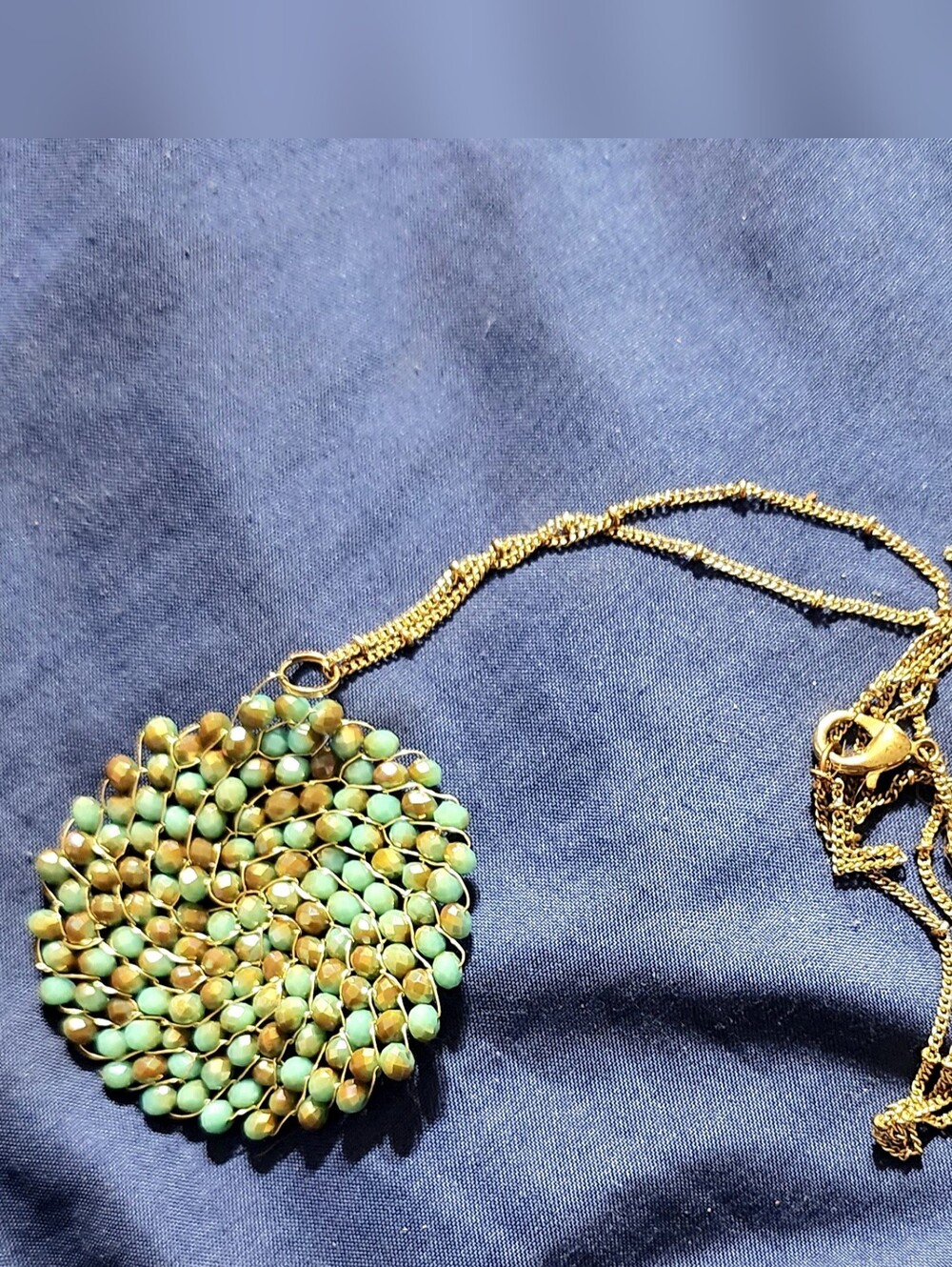 Gold Chain Necklace with Green And Blue Beaded Pendant